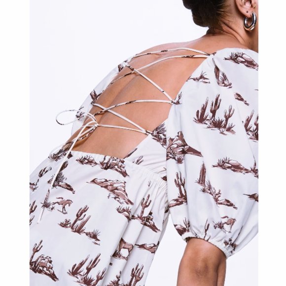 🔥SALE🔥MANGO NWT Desert Horse Print Lace-Up Midi Dress Size 2 - Picture 2 of 8